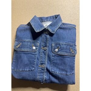 Lacoste Denim‎ Jacket Women size 36 Shirt Jacket Long Sleeve Button Up Dark Wash